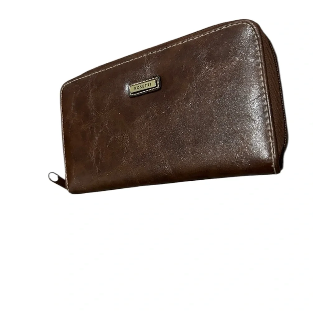 Rosetti Brown Faux Leather Zip Around Wallet Multi-Compartment Organizer
